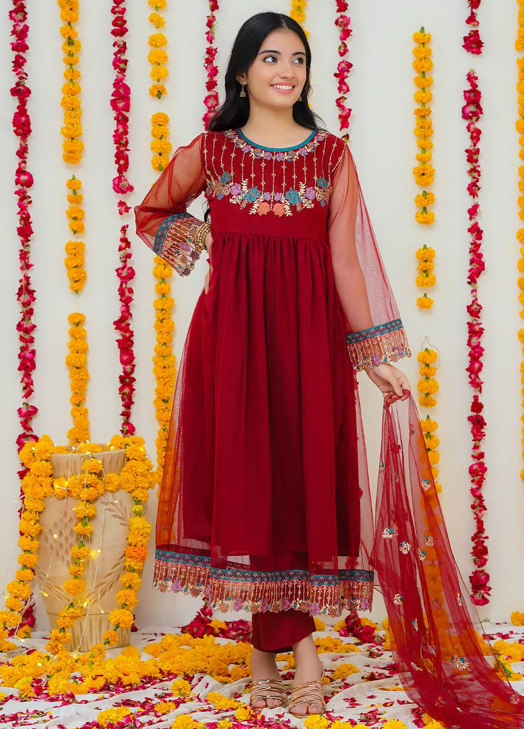 Modest Pret Surkhab Net 3 Piece Suit Surkhab