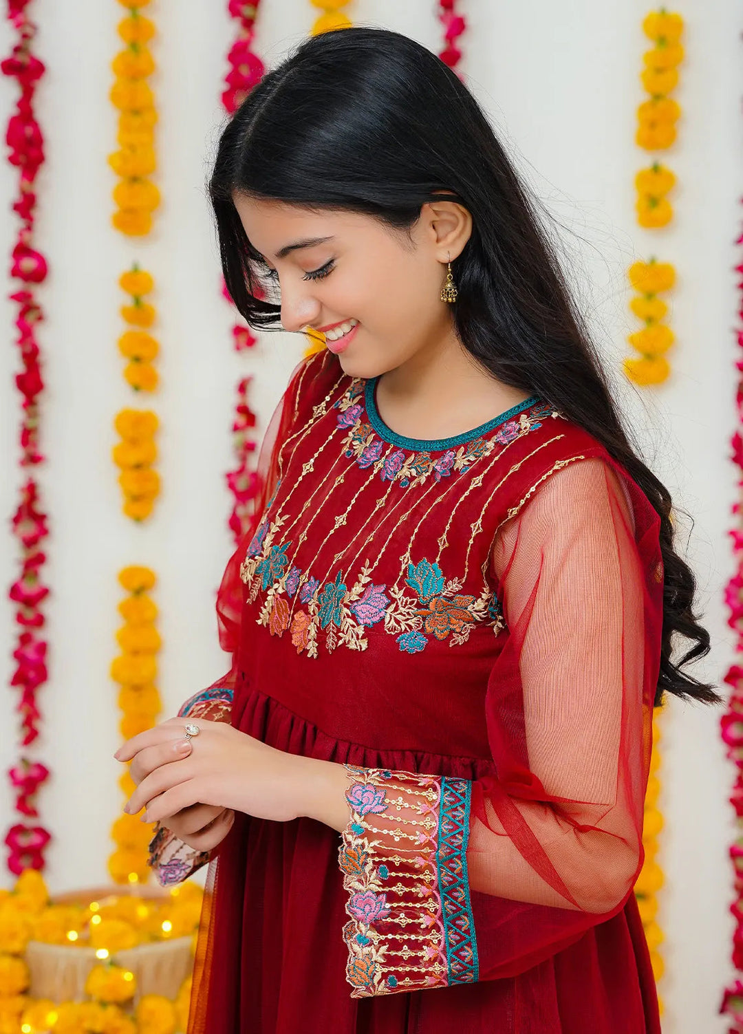 Modest Pret Surkhab Net 3 Piece Suit Surkhab