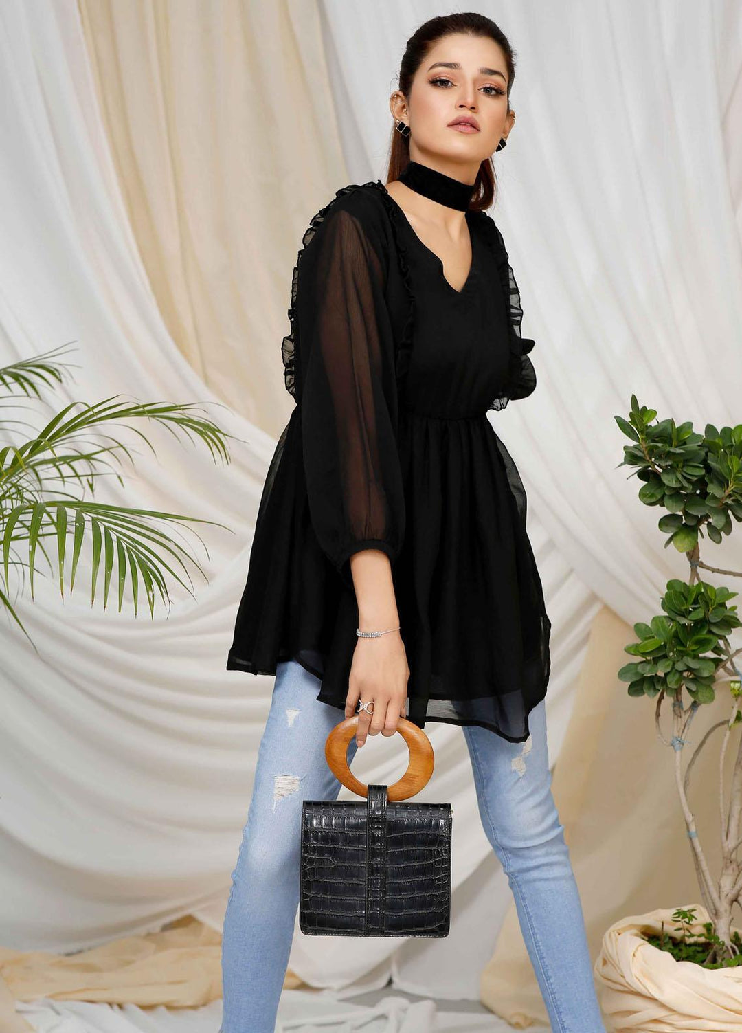 Modest Pret  Chiffon Top Black Queen W111-Black