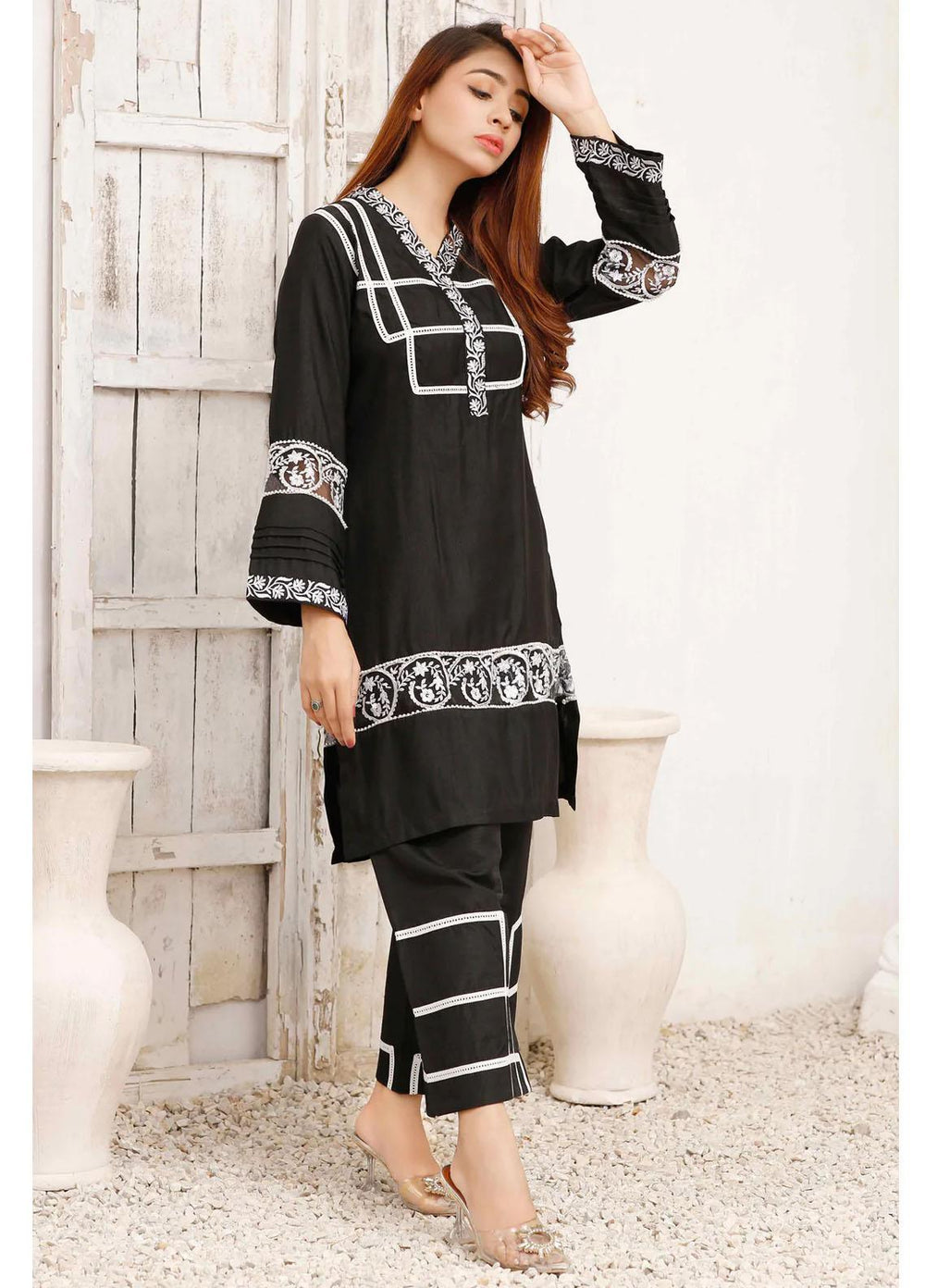 Modest Casual Pret  Khaddar 2 Piece Suit W191-Black