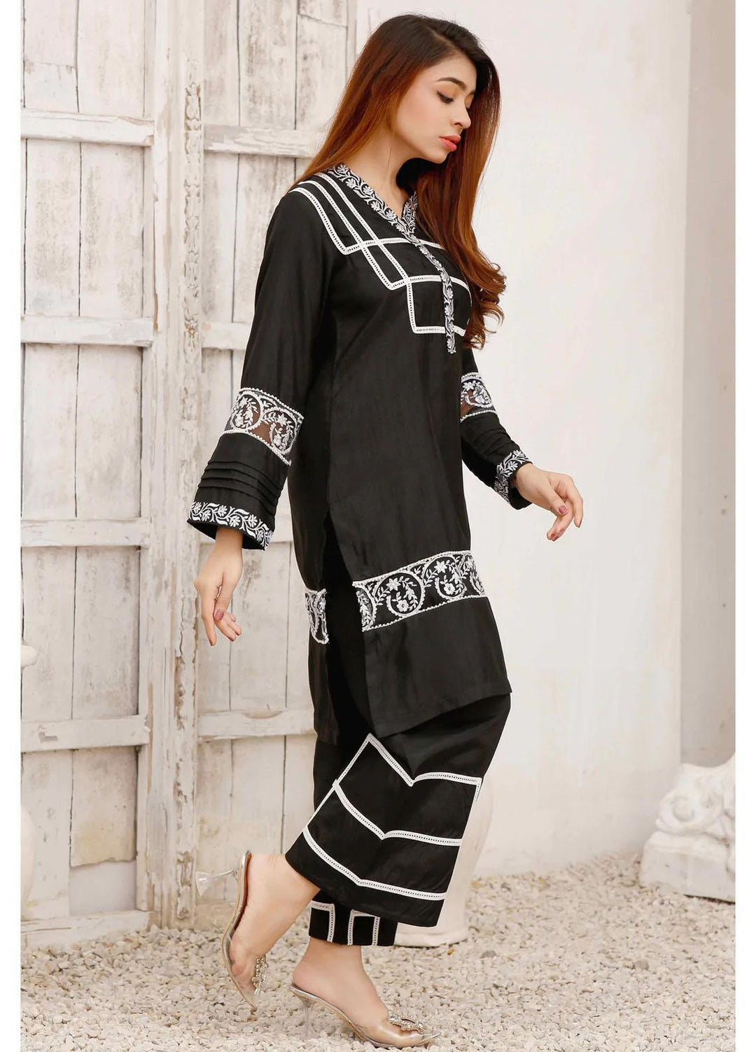Modest Casual Pret  Khaddar 2 Piece Suit W191-Black