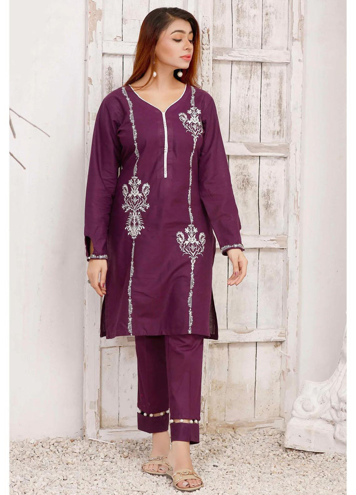 Modest Casual Pret  Khaddar 2 Piece Suit W199-Purple