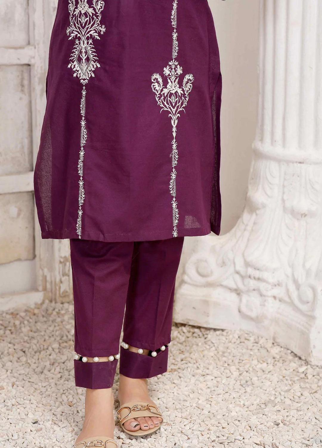 Modest Casual Pret  Khaddar 2 Piece Suit W199-Purple
