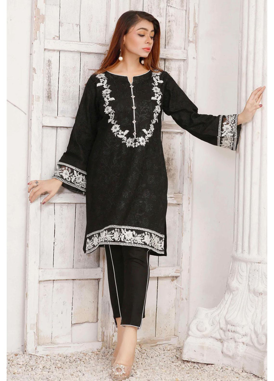 Modest Casual Pret  Khaddar 2 Piece Suit W190-Black