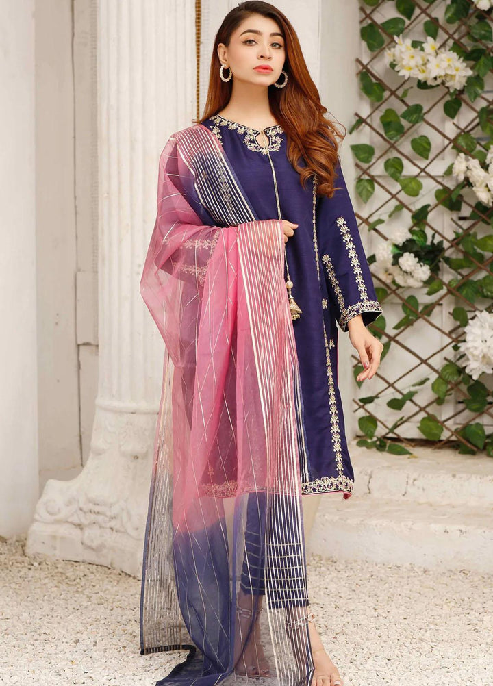 Modest Luxury Pret  Raw Silk 3 Piece Suit Gulnaaz W165-Blue