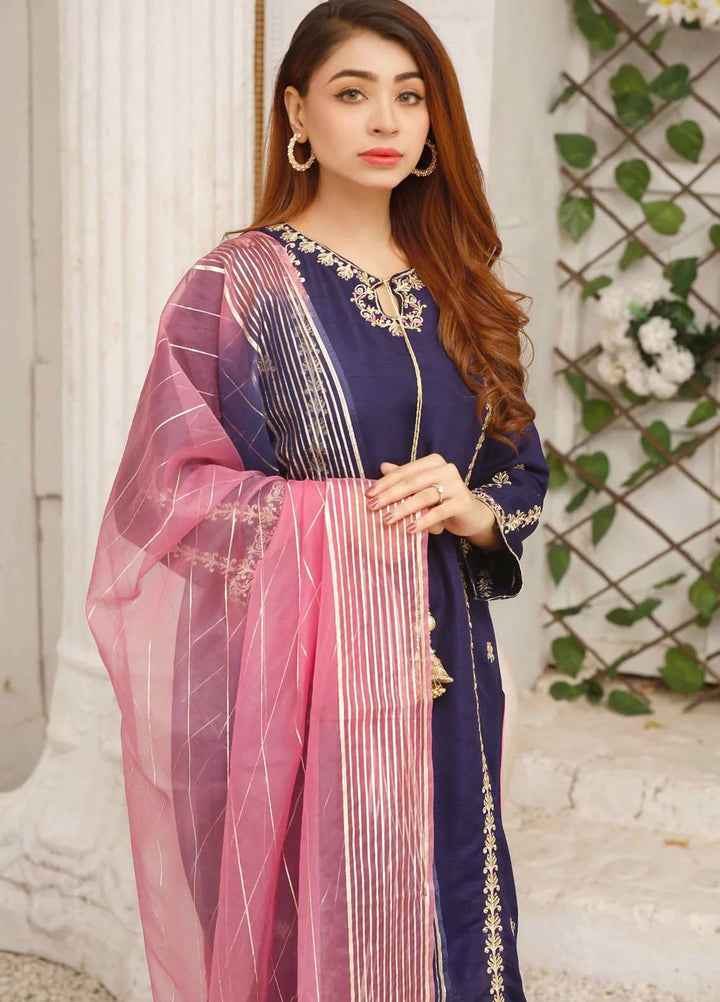 Modest Luxury Pret  Raw Silk 3 Piece Suit Gulnaaz W165-Blue