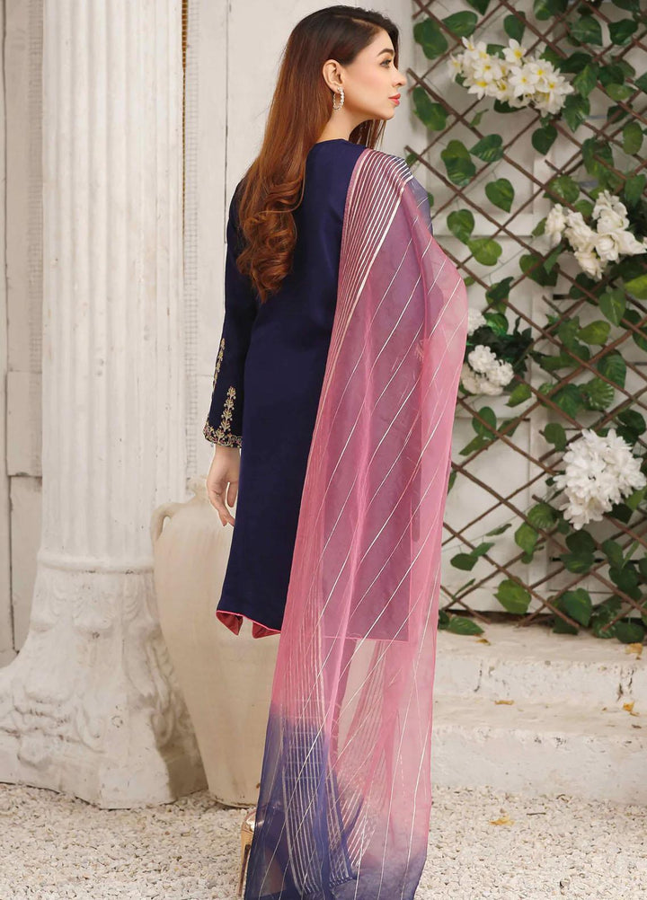 Modest Luxury Pret  Raw Silk 3 Piece Suit Gulnaaz W165-Blue
