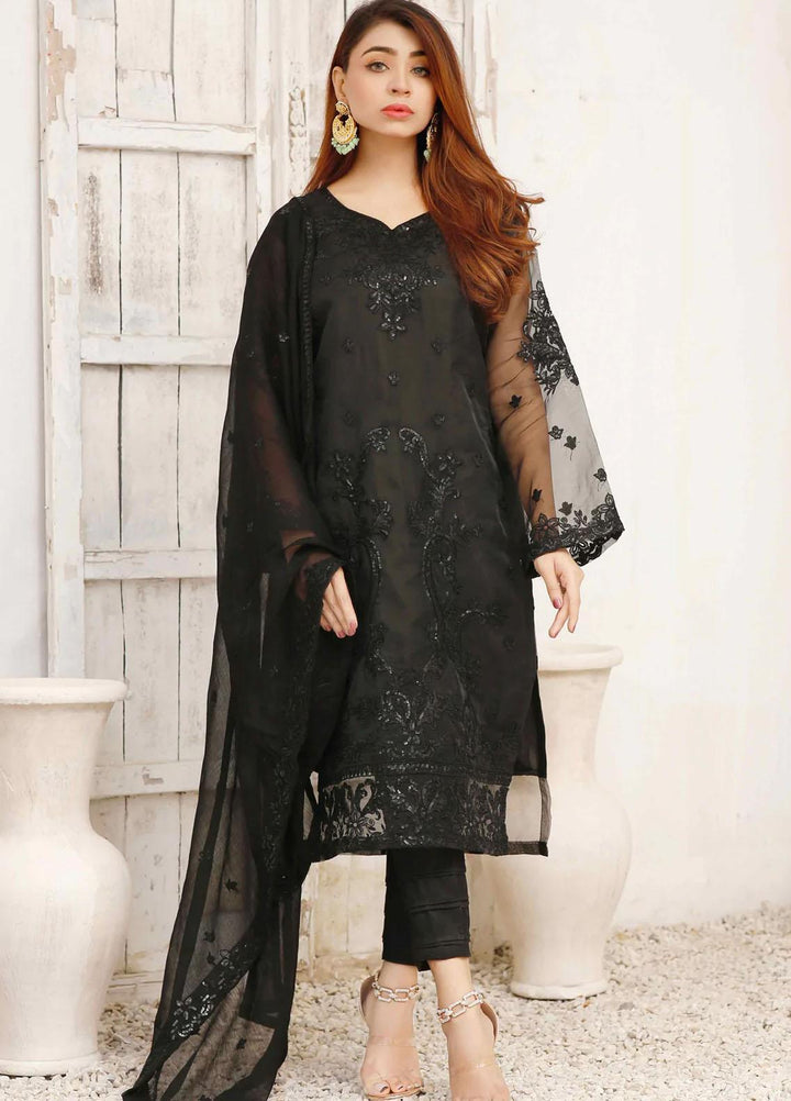 Modest Luxury Pret  Organza 3 Piece Suit Zahenaseeb W197-Black
