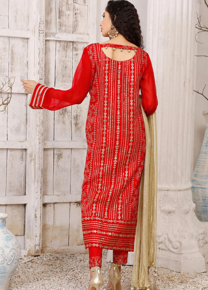 Modest Luxury Pret  Cotton 3 Piece Suit Rangreza W122-Red