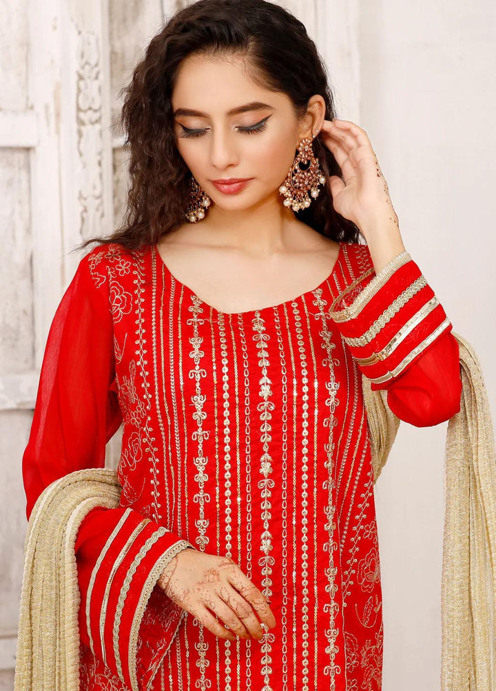 Modest Luxury Pret  Cotton 3 Piece Suit Rangreza W122-Red