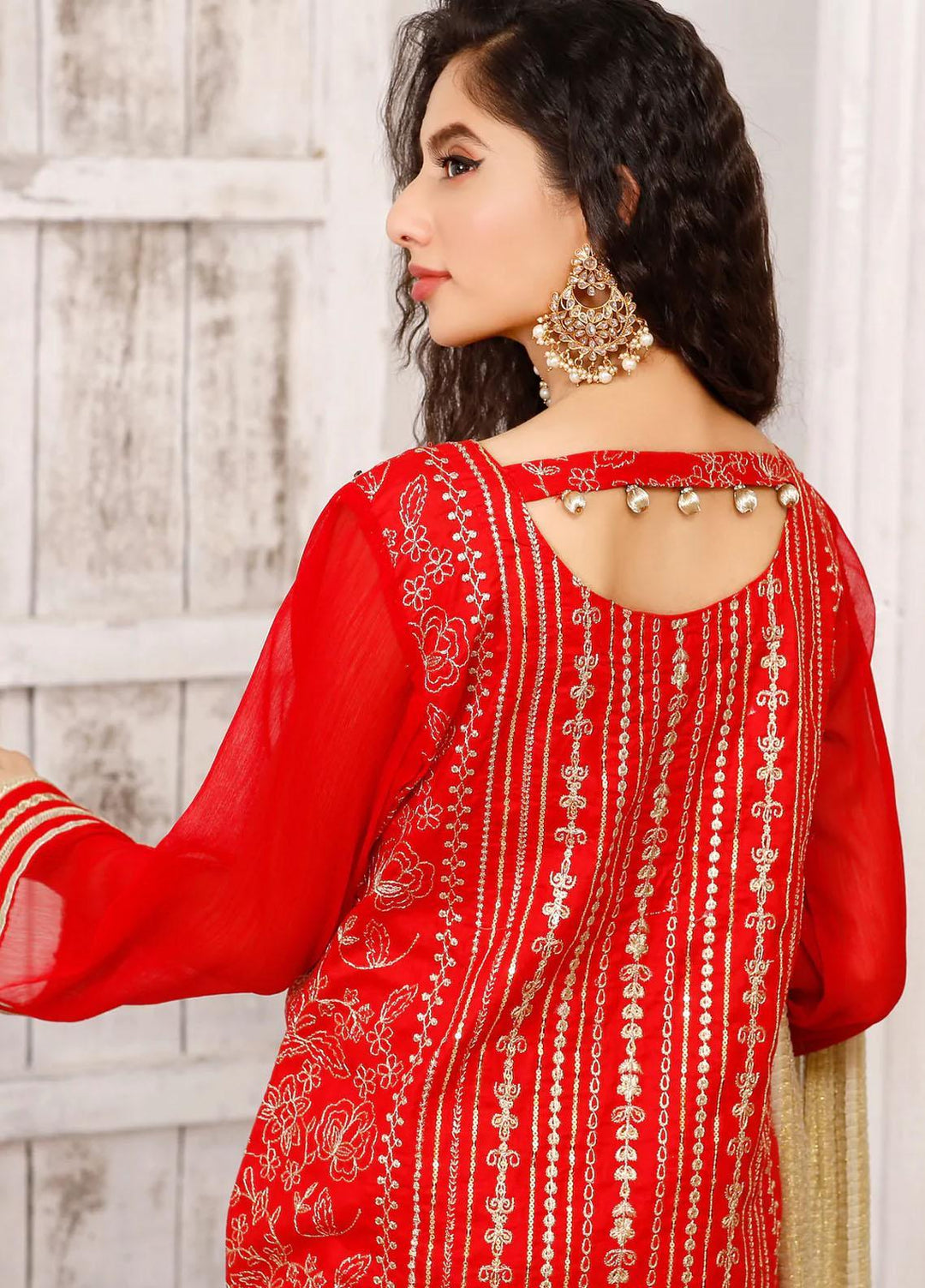 Modest Luxury Pret  Cotton 3 Piece Suit Rangreza W122-Red