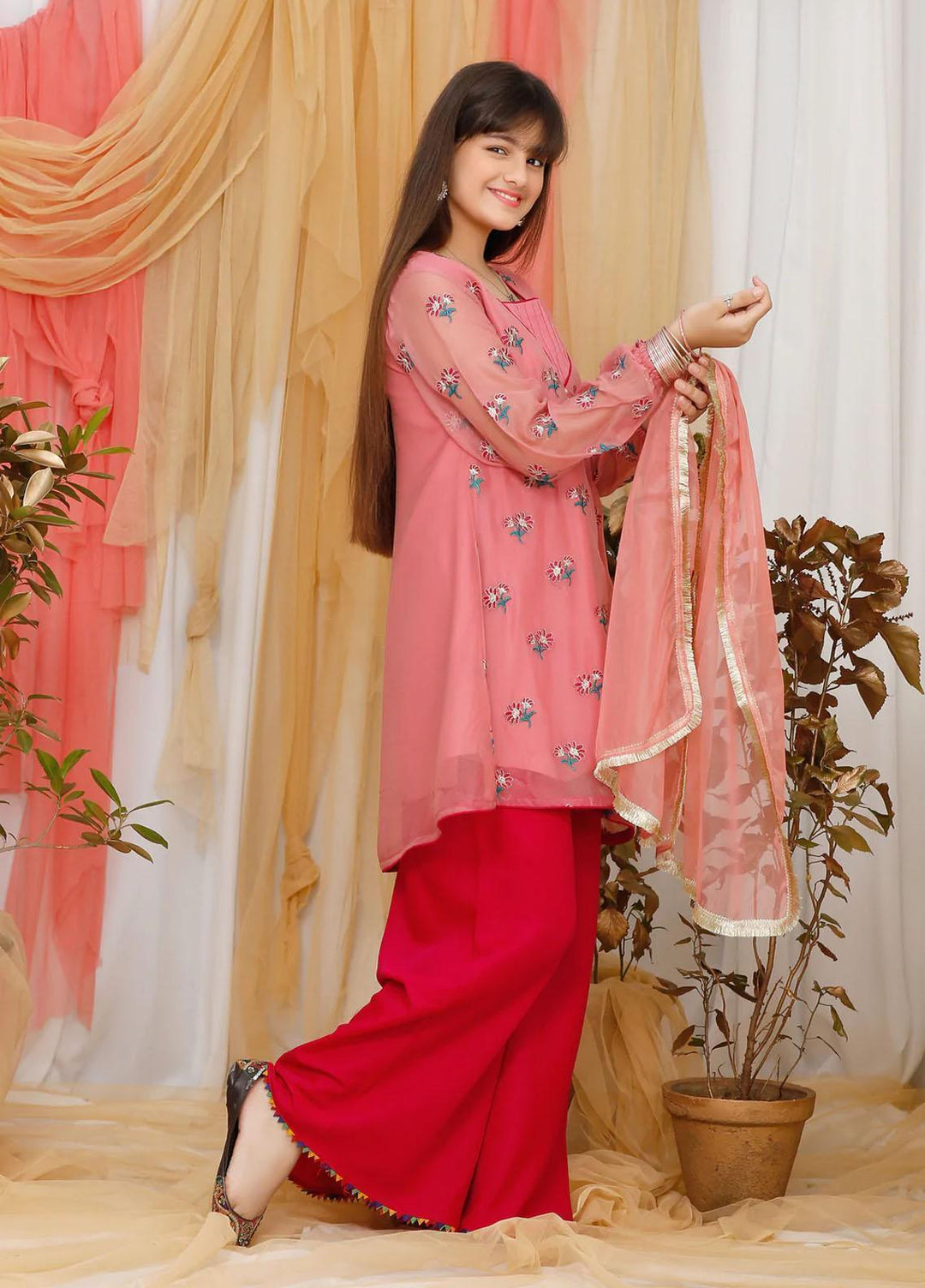 Modest Pret  Chiffon  3 Piece 4725 Tea Pink