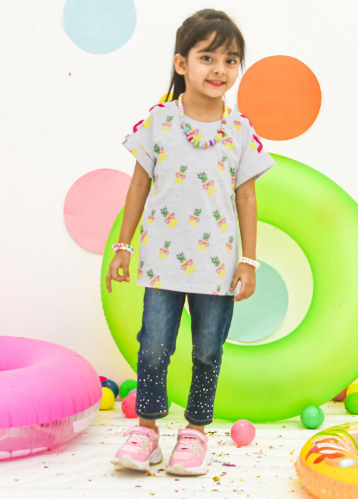 Modest  Fancy T-Shirt for Girls -  GSC2305-Grey