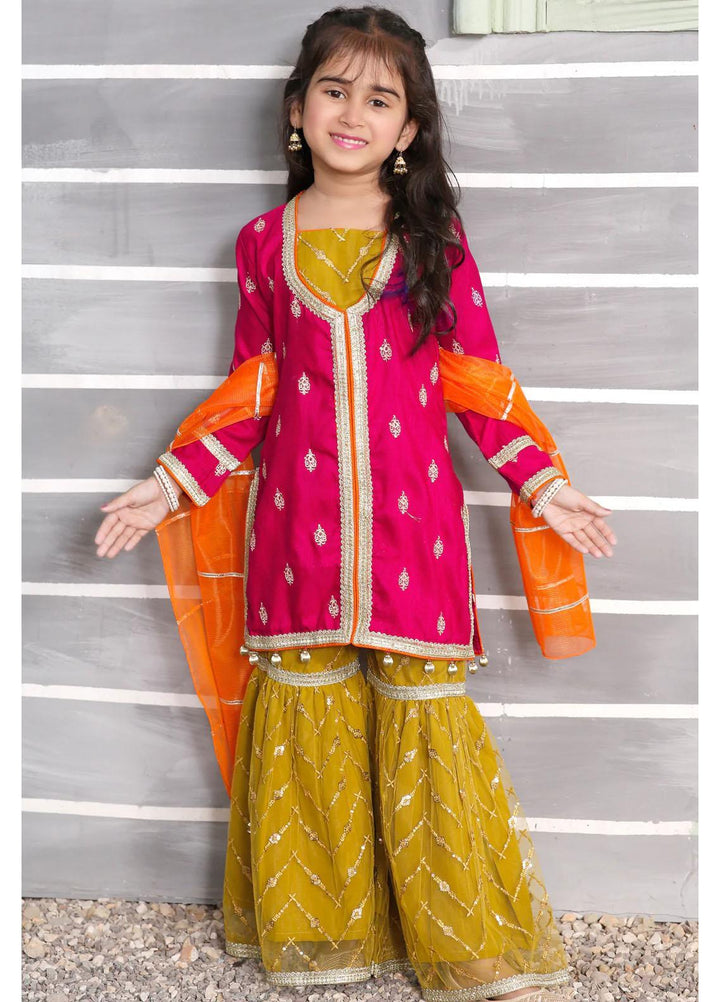 Modest Raw Silk Pret 3 Piece Suit for Girls -  Mushq 6035-Hot Pink-20