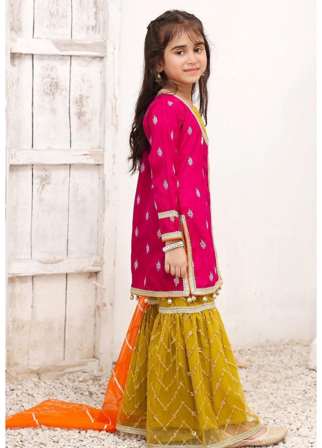 Modest Raw Silk Pret 3 Piece Suit for Girls -  Mushq 6035-Hot Pink-20