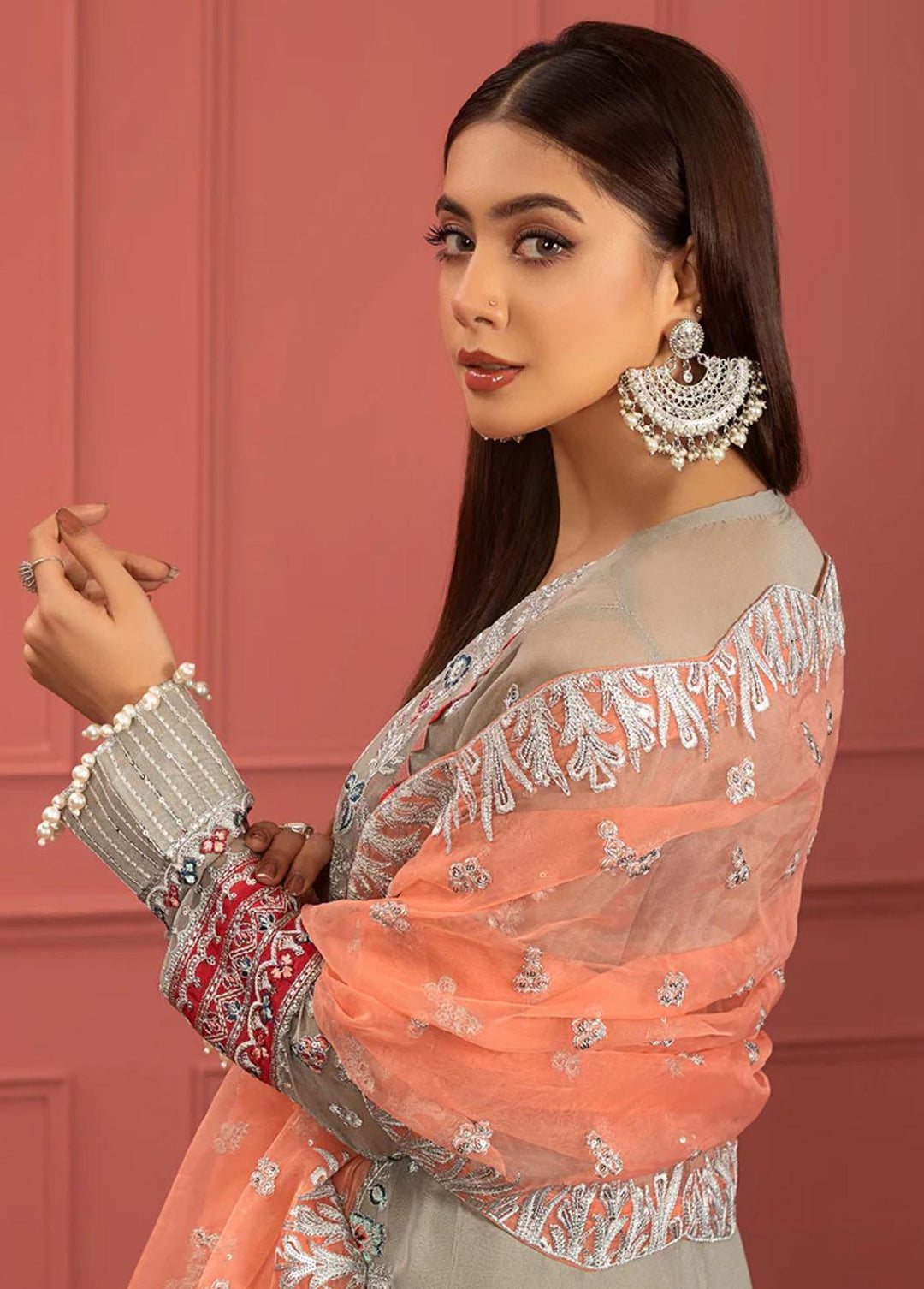 Mohagney By Freesia Embroidered Chiffon Suits Unstitched 3 Piece FRE23M FFD-0105 Aveena - Premium Collection