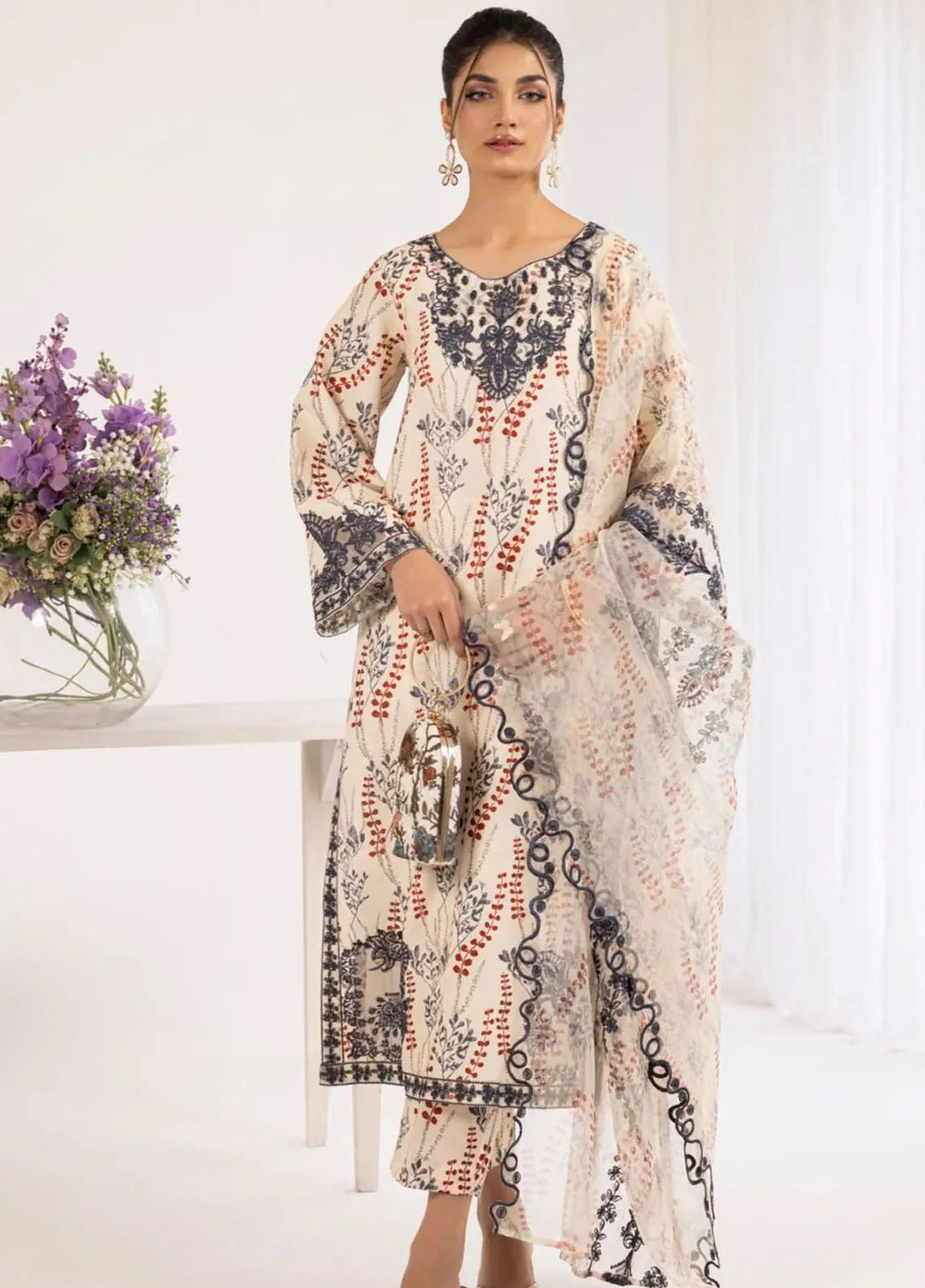Mohagni Embroidered Lawn Suit Unstitched 3 Piece MG24T PLS-125 - Summer Collection