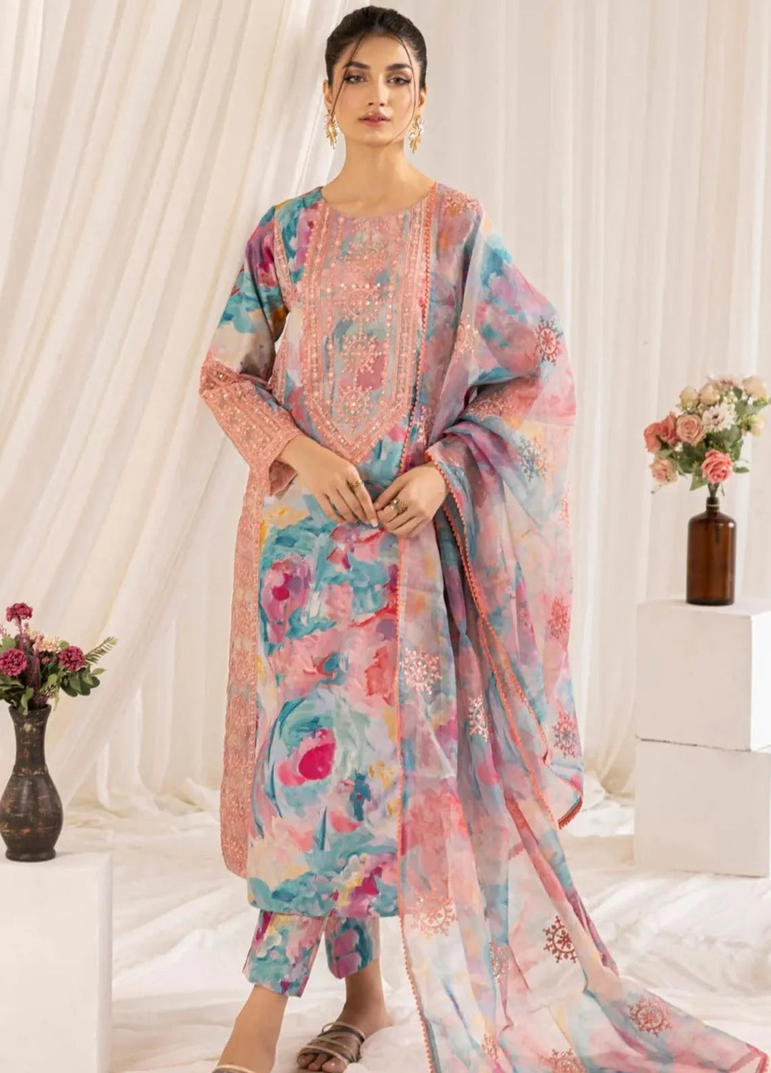 Mohagni Embroidered Lawn Suit Unstitched 3 Piece MG24T PLS-126 - Summer Collection