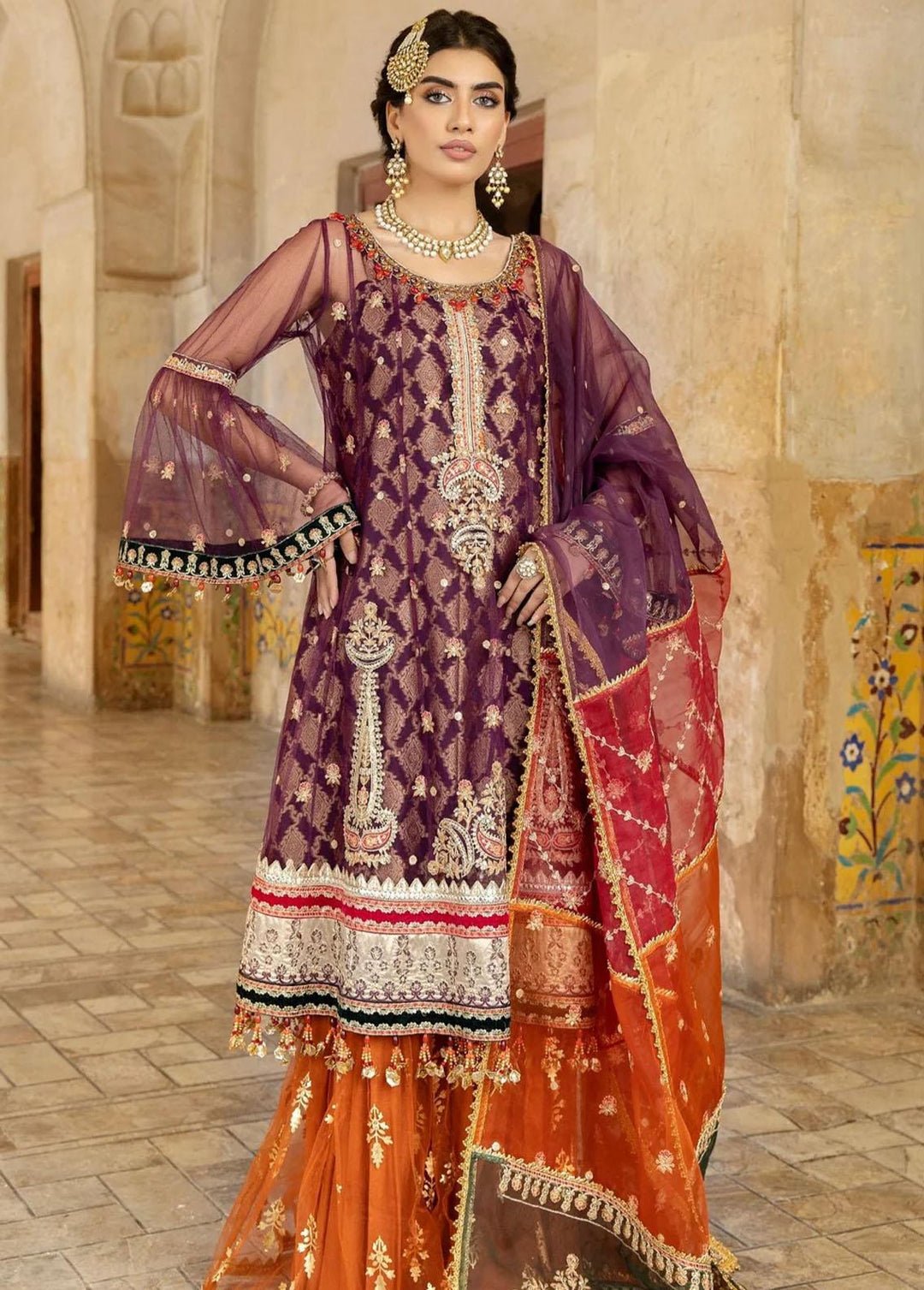 Mohagni Pret Embroidered Net 4 Piece Suit MGM-03