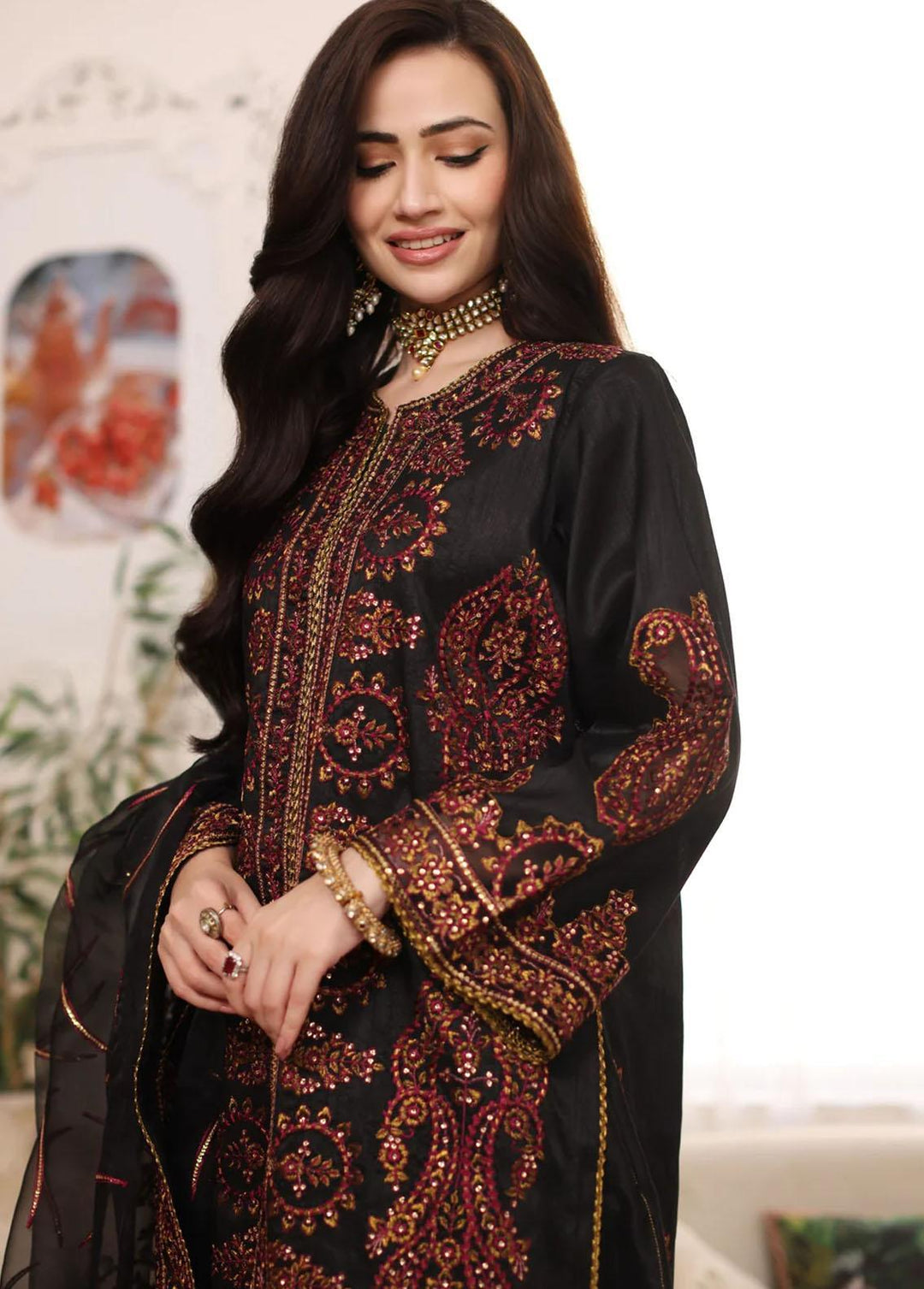 Mohagni Pret Embroidered Raw Silk 3 Piece Suit MGS-04 MUSHK
