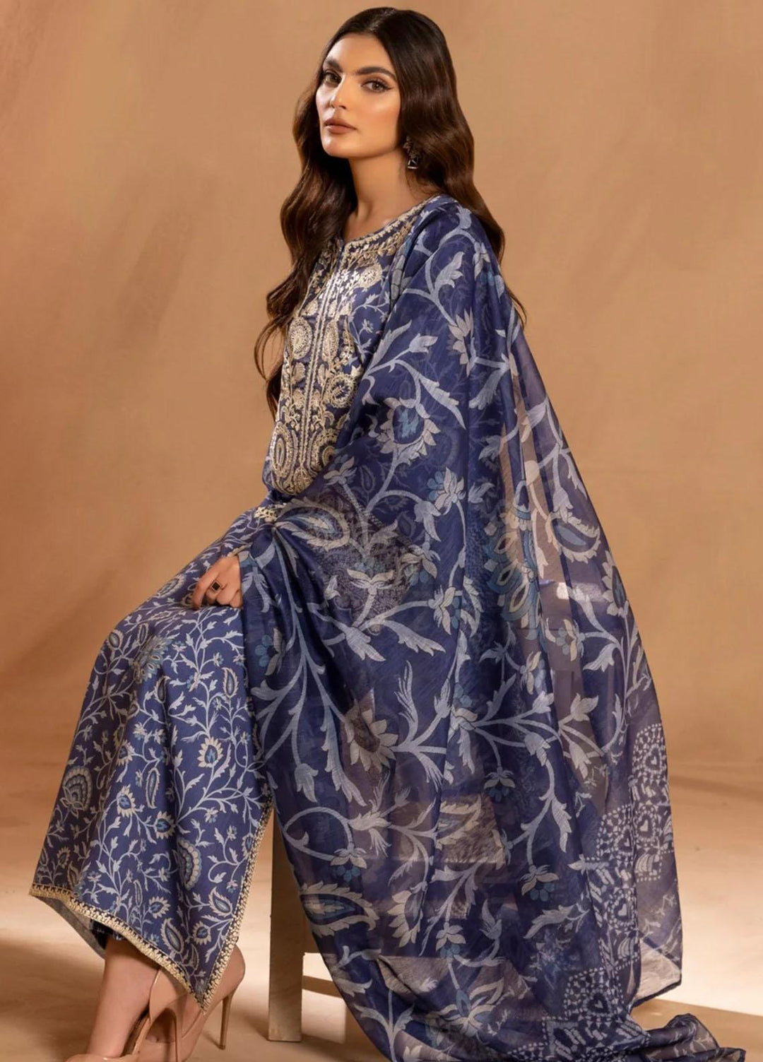 Mohagni Embroidered Slub Suits Unstitched 3 Piece BLS-11 - Winter Collection