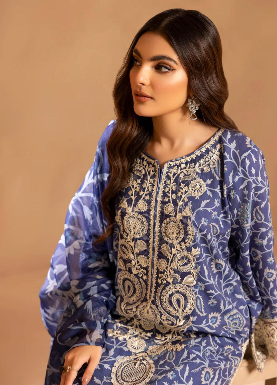 Mohagni Embroidered Slub Suits Unstitched 3 Piece BLS-11 - Winter Collection