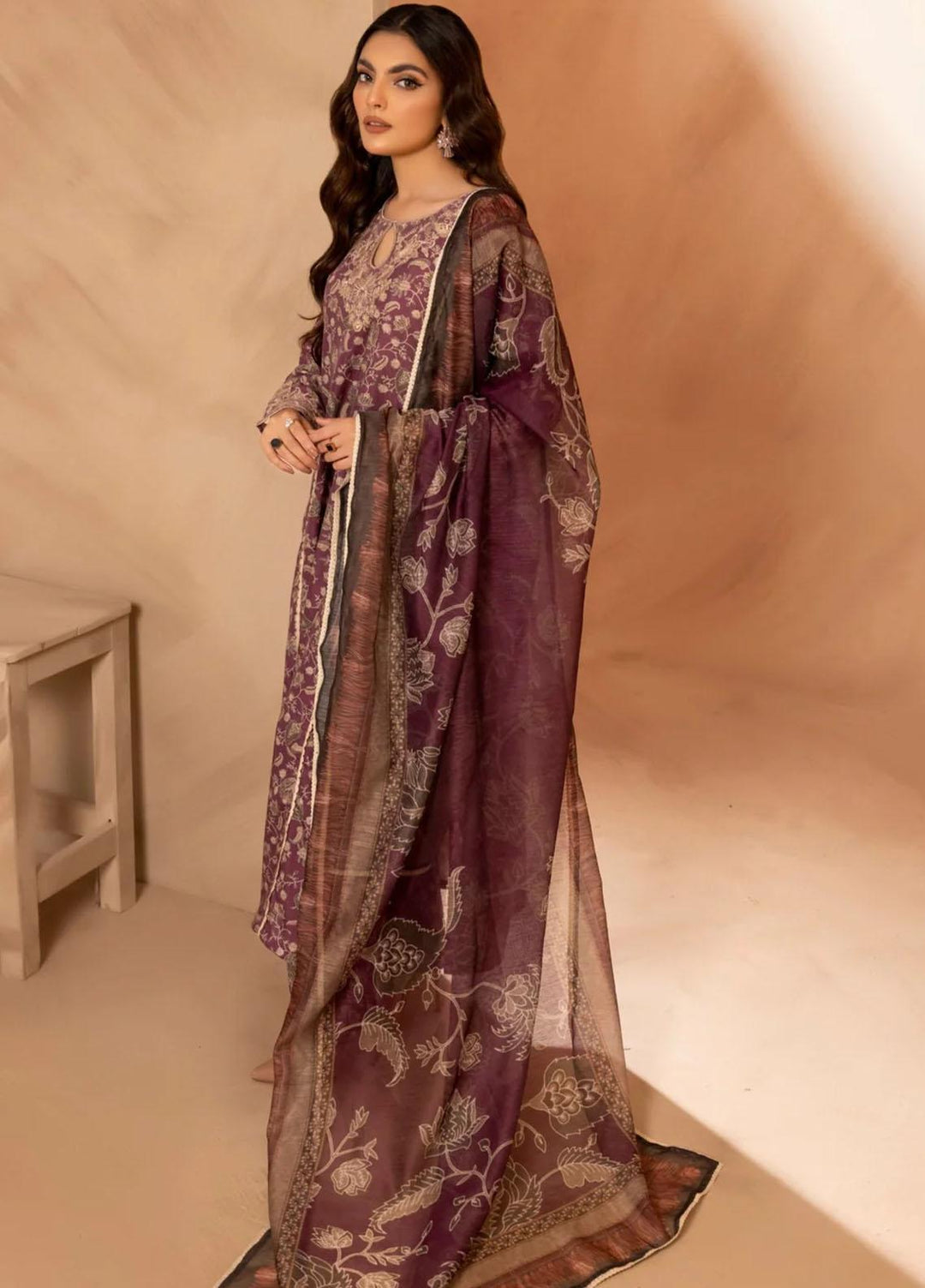 Mohagni Embroidered Slub Suits Unstitched 3 Piece BLS-12 - Winter Collection