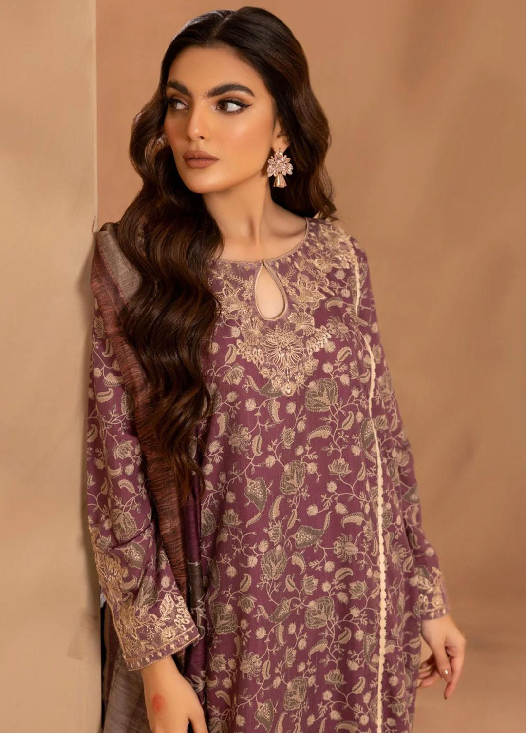 Mohagni Embroidered Slub Suits Unstitched 3 Piece BLS-12 - Winter Collection