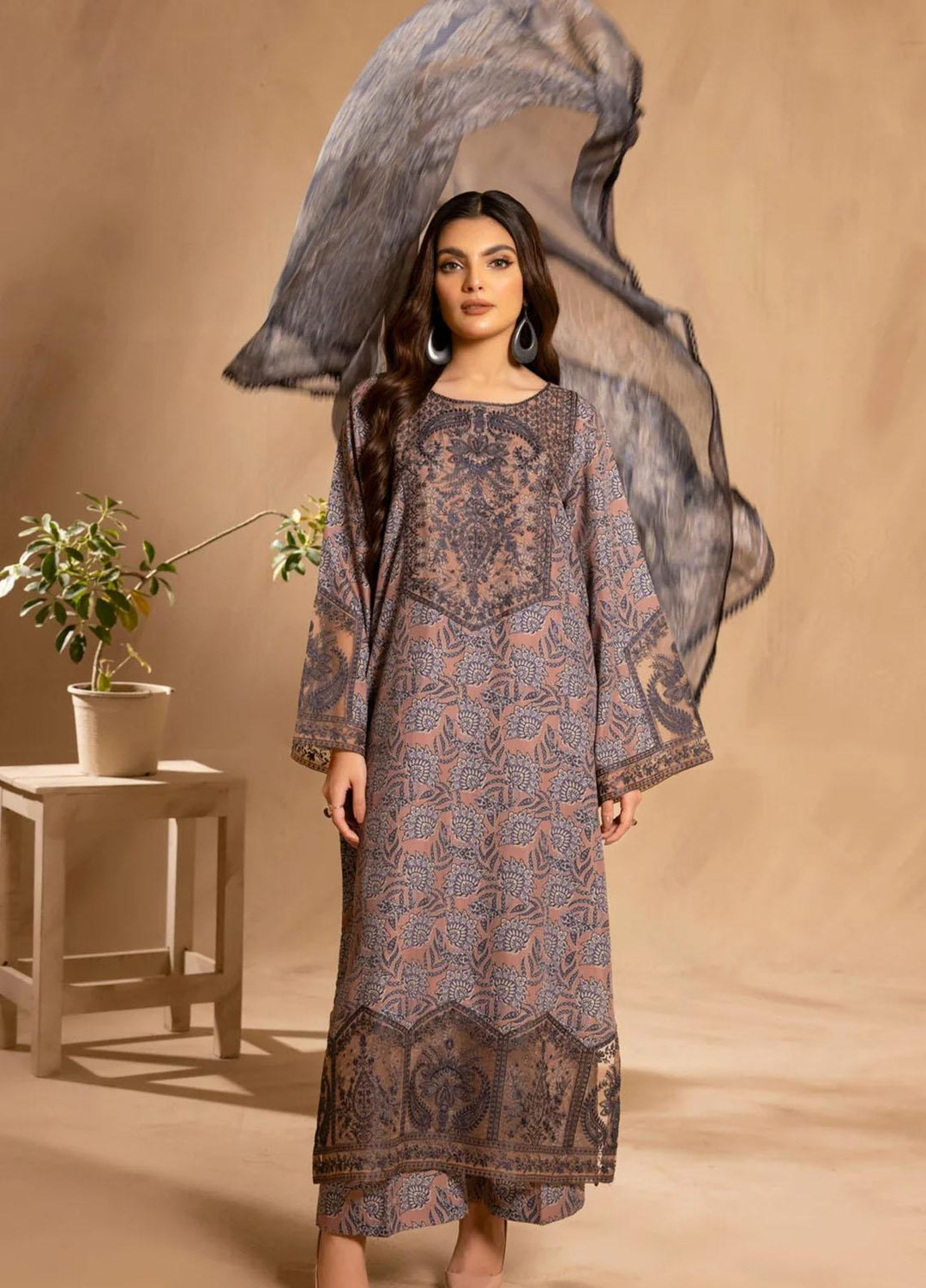 Mohagni Embroidered Slub Suits Unstitched 3 Piece BLS-19 - Winter Collection