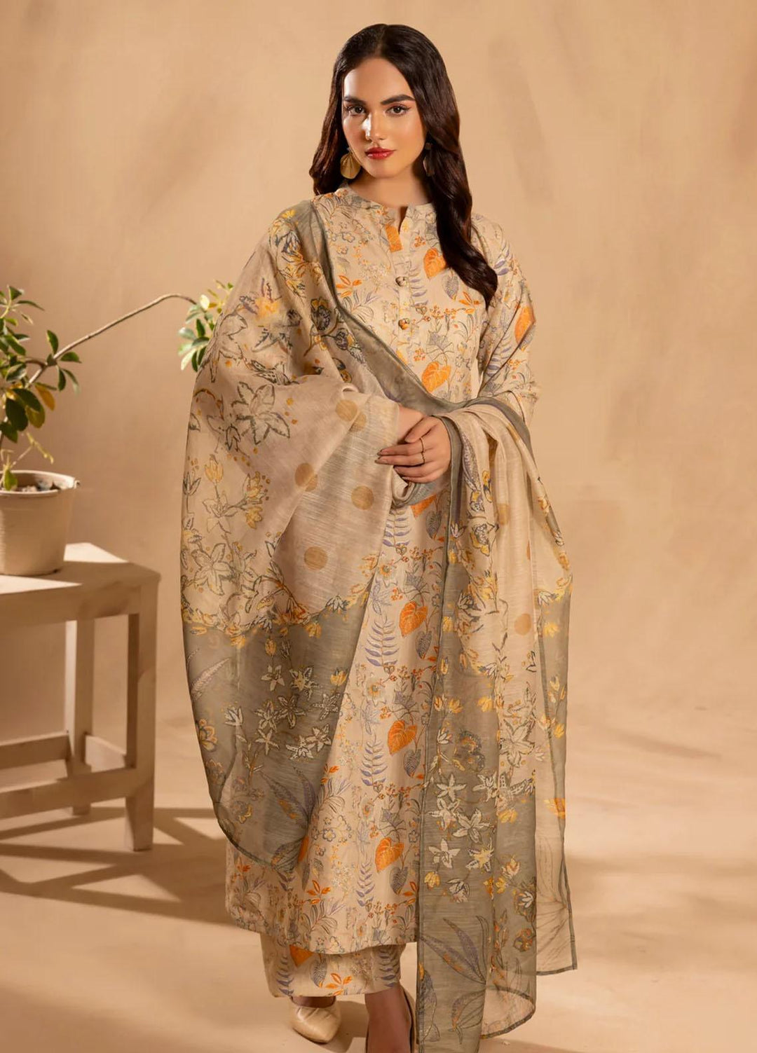 Mohagni Embroidered Slub Suits Unstitched 3 Piece BLS-21 - Winter Collection
