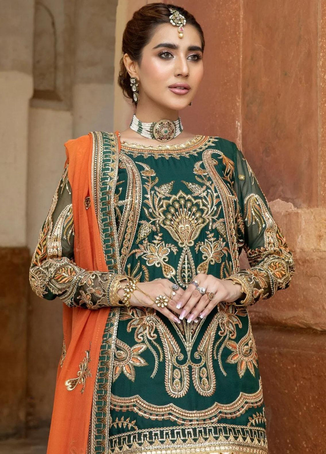Mohagni Embroidered Chiffon Suits Unstitched 3 Piece MGM-02 - Festive Collection