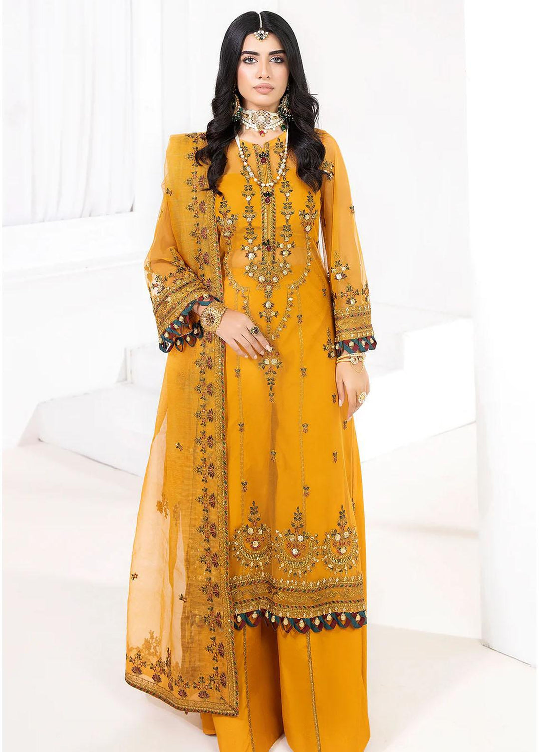 Mohagni Embroidered Net Suits Unstitched 3 Piece MGP-09 - Festive Collection