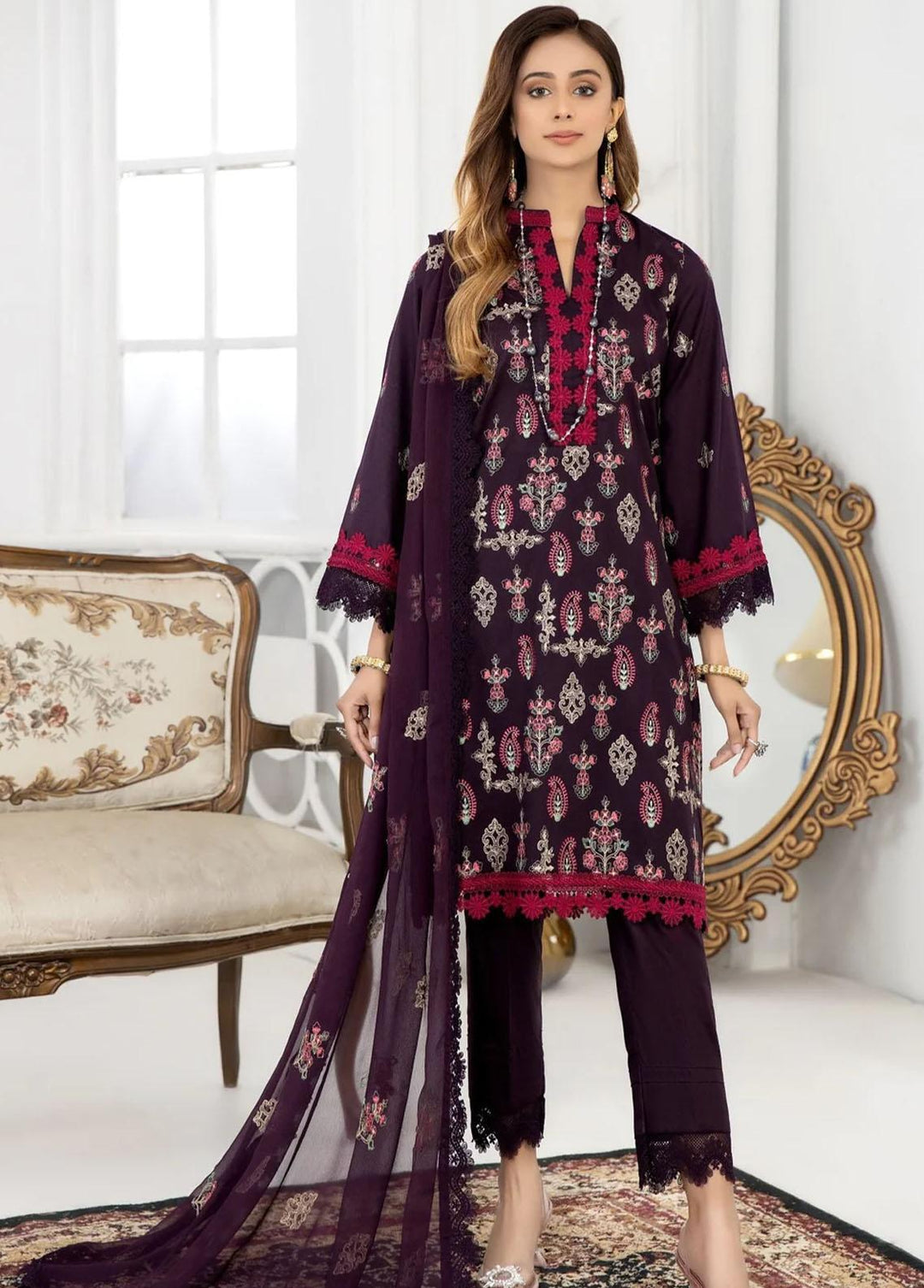 Mohagni Embroidered Lawn Suits Unstitched 2 Piece MET-111 - Luxury Collection