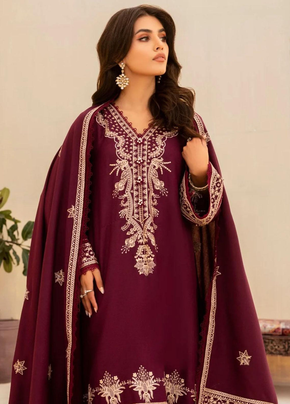 Mohagni Embroidered Dhanak Suits Unstitched 3 Piece MWS-08 - Winter Collection