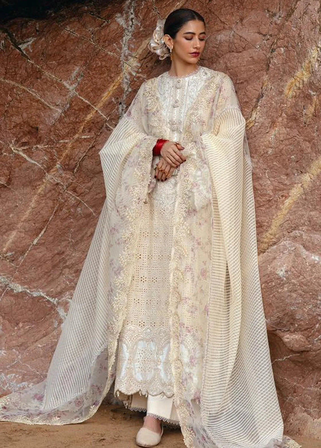 Mohsin Naveed Ranjha Embroidered Lawn Suits Unstitched 3 Piece MNR24DS MFL-012 Nara - Summer Collection