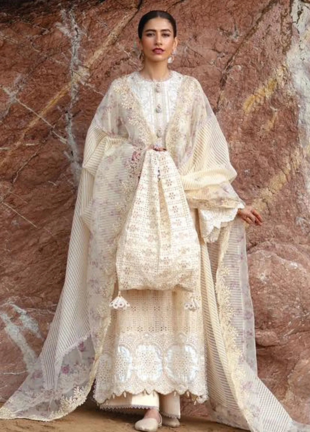 Mohsin Naveed Ranjha Embroidered Lawn Suits Unstitched 3 Piece MNR24DS MFL-012 Nara - Summer Collection