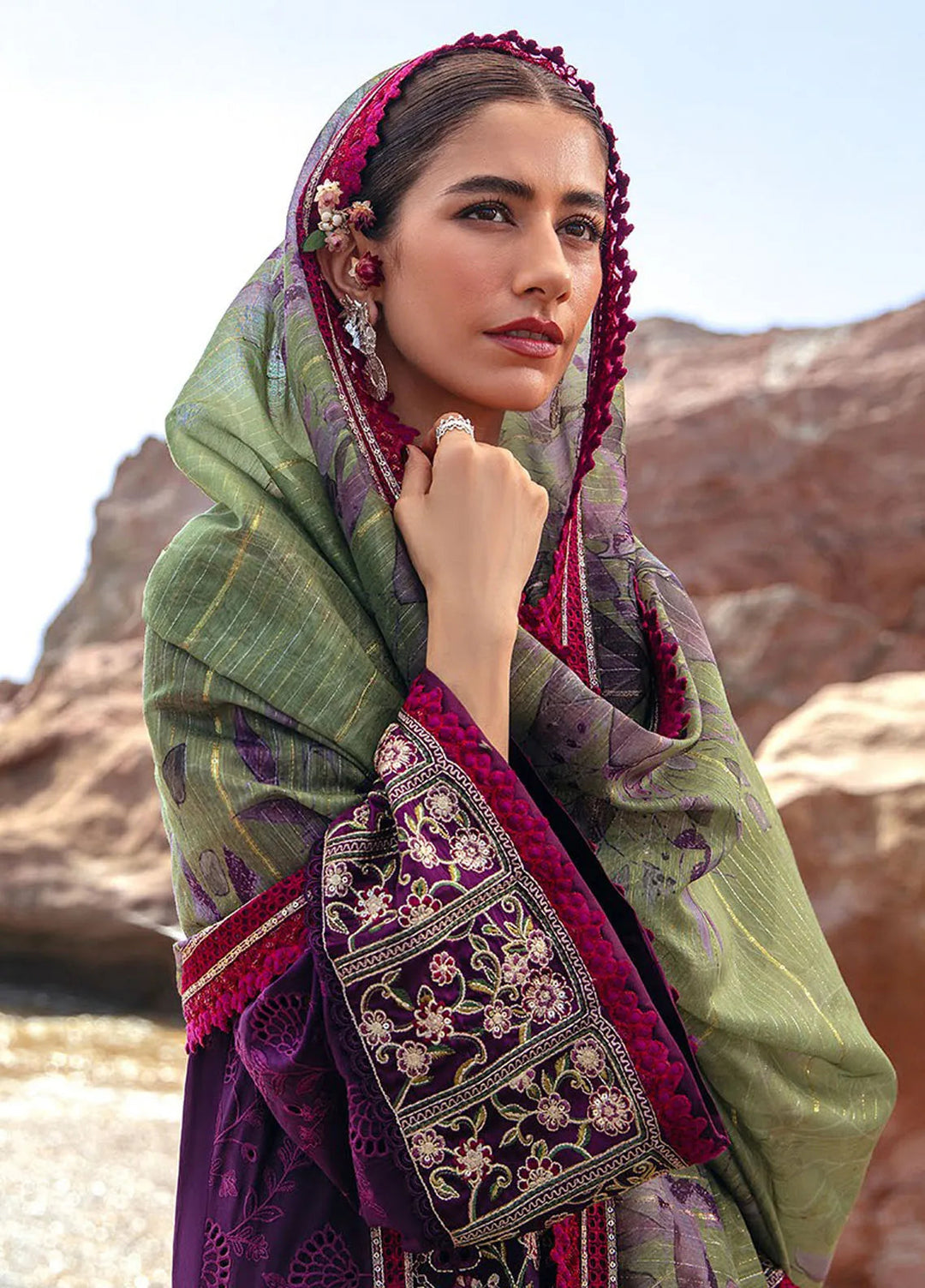 Mohsin Naveed Ranjha Embroidered Lawn Suits Unstitched 3 Piece MNR24DS MFL-016 Gul-E-Lala - Summer Collection