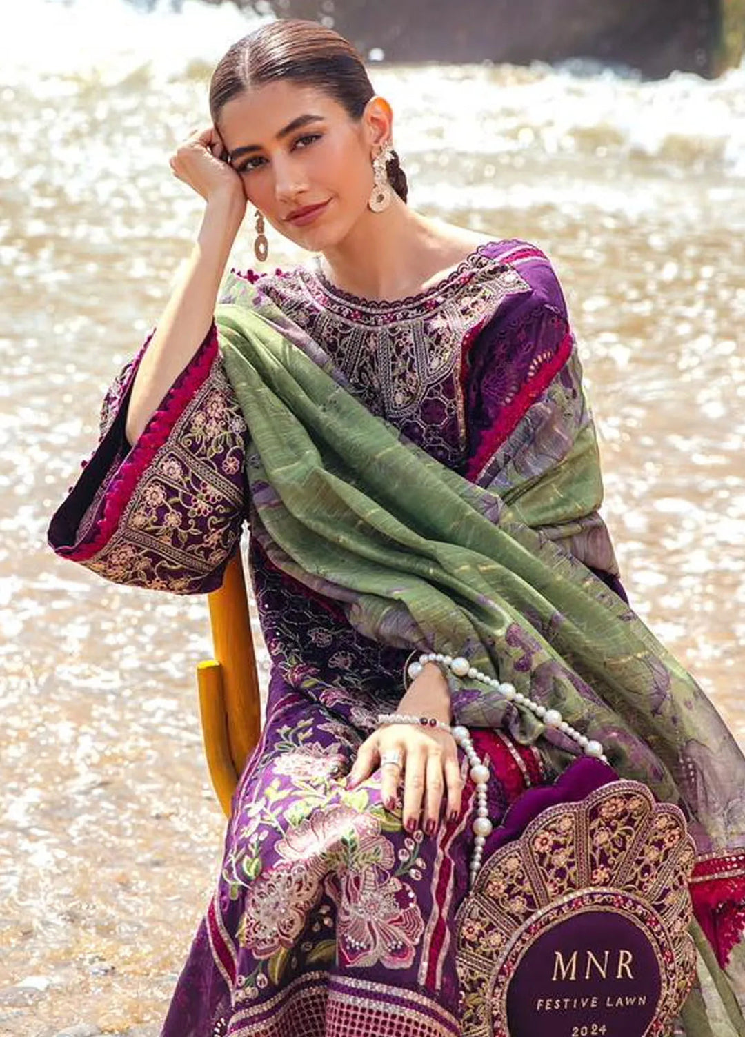 Mohsin Naveed Ranjha Embroidered Lawn Suits Unstitched 3 Piece MNR24DS MFL-016 Gul-E-Lala - Summer Collection