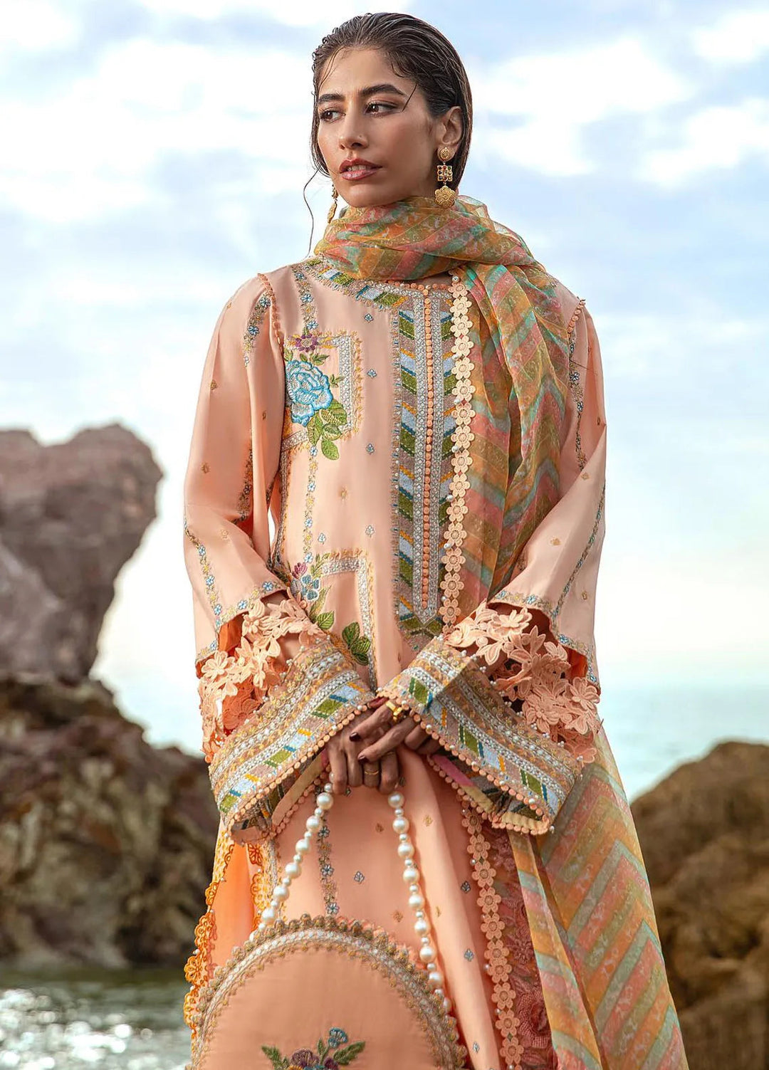 Mohsin Naveed Ranjha Embroidered Lawn Suits Unstitched 3 Piece MNR24DS MFL-018 Rani - Summer Collection