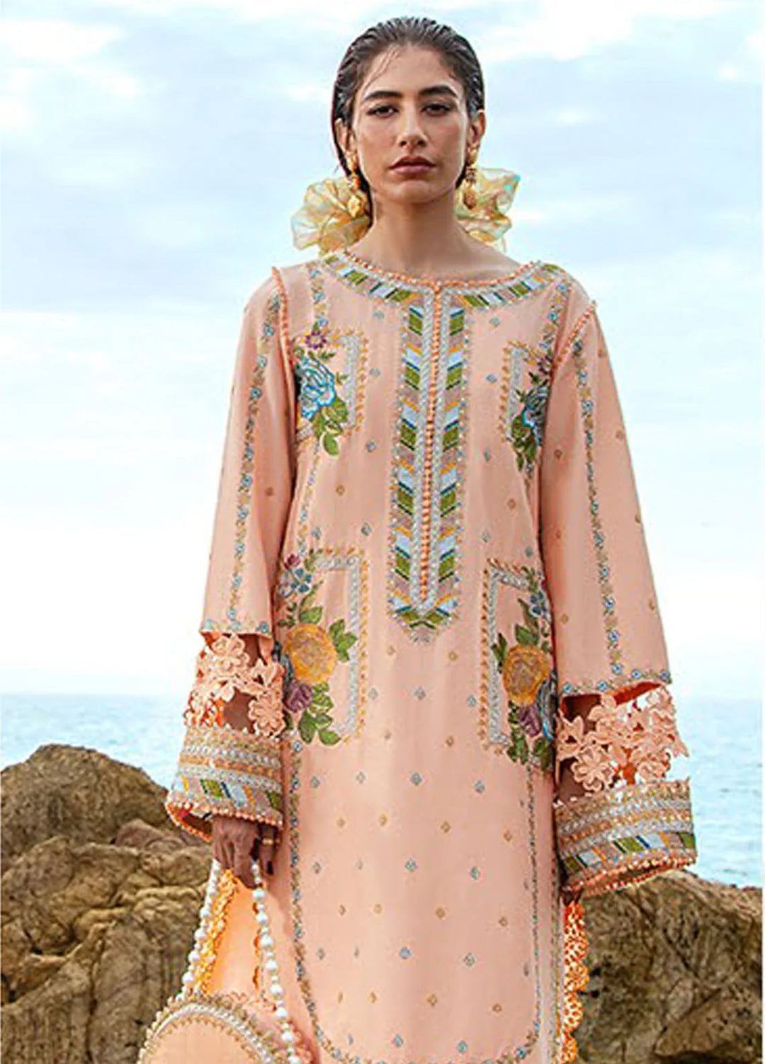 Mohsin Naveed Ranjha Embroidered Lawn Suits Unstitched 3 Piece MNR24DS MFL-018 Rani - Summer Collection