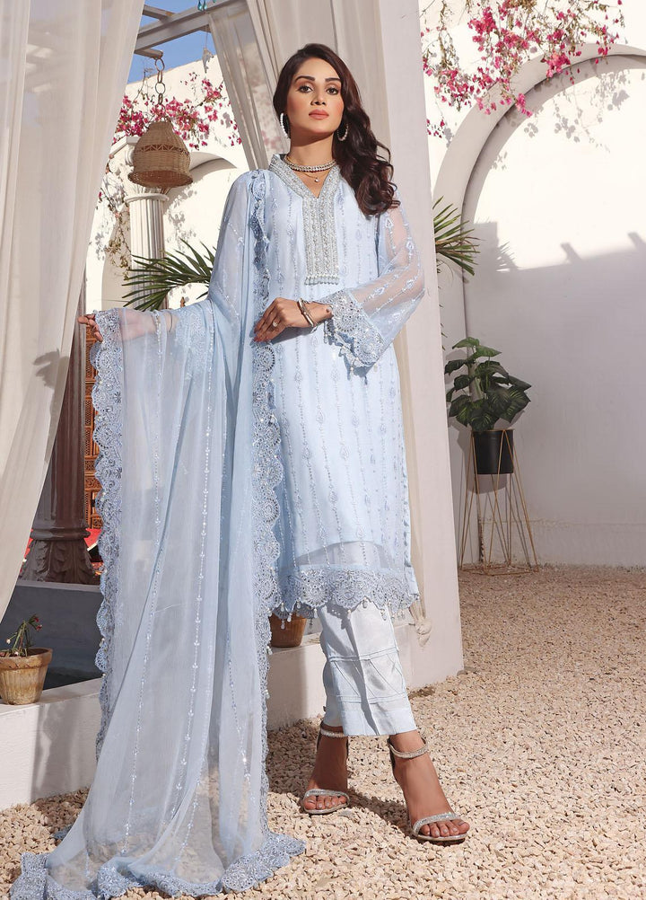 Mohtarma Ready to Wear  Organza 3 Piece Dress MTR22E Senorita Blue