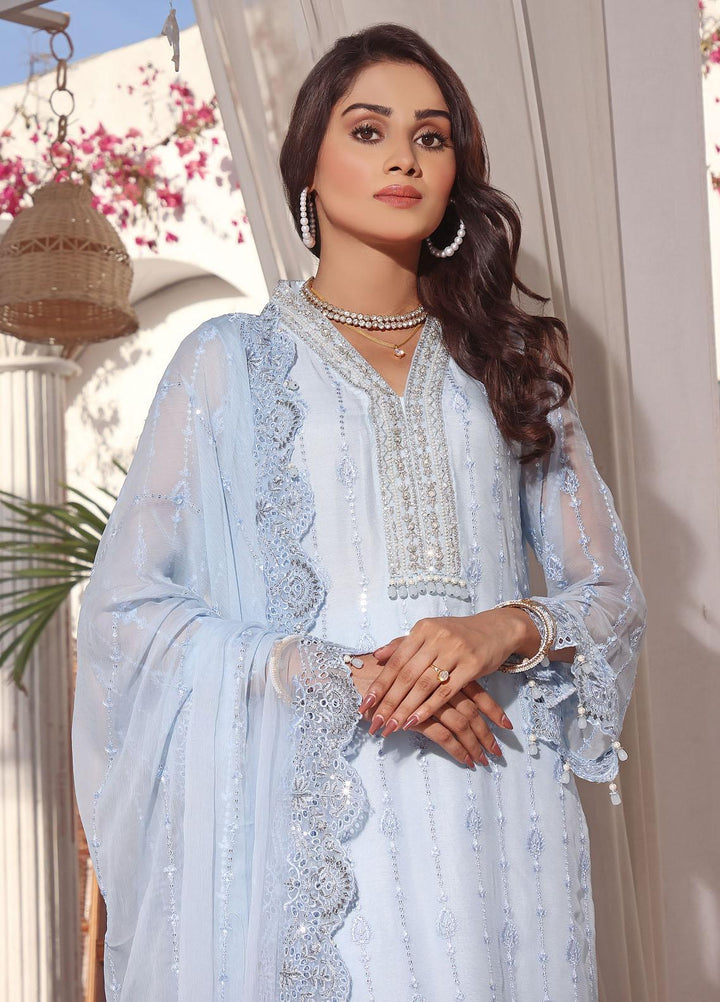 Mohtarma Ready to Wear  Organza 3 Piece Dress MTR22E Senorita Blue