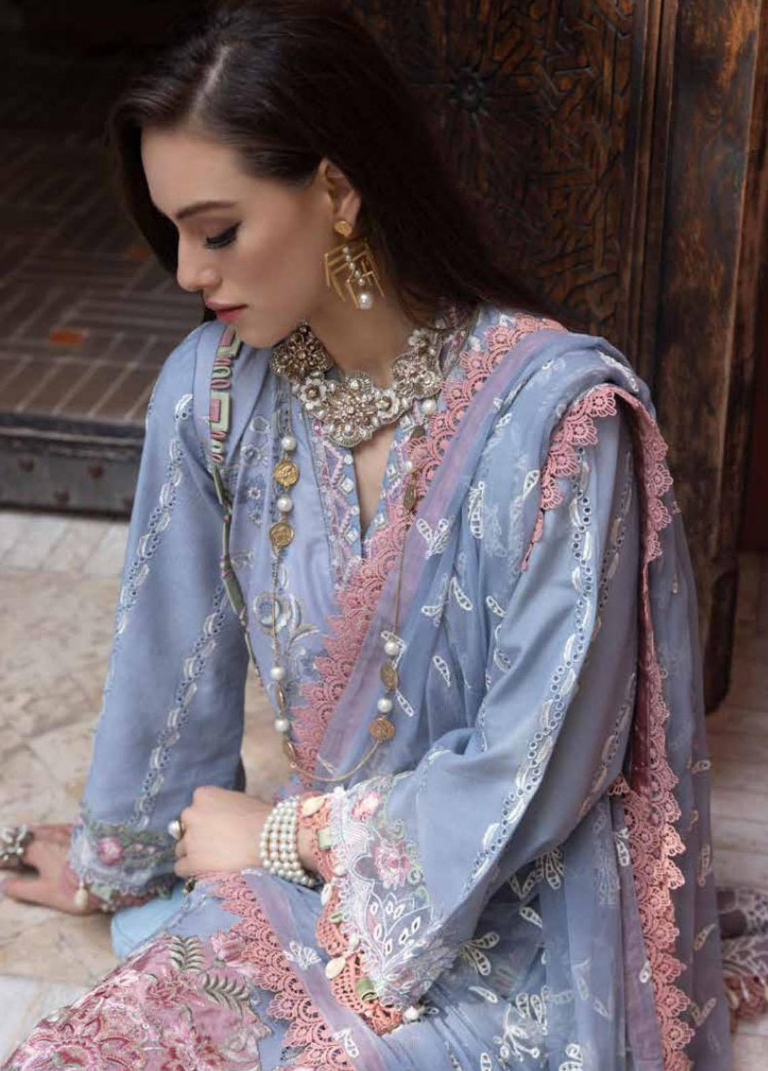 Moksha by AJR Embroidered Lawn Suits Unstitched 3 Piece AJR23M D-01 Nureh - Luxury Collection