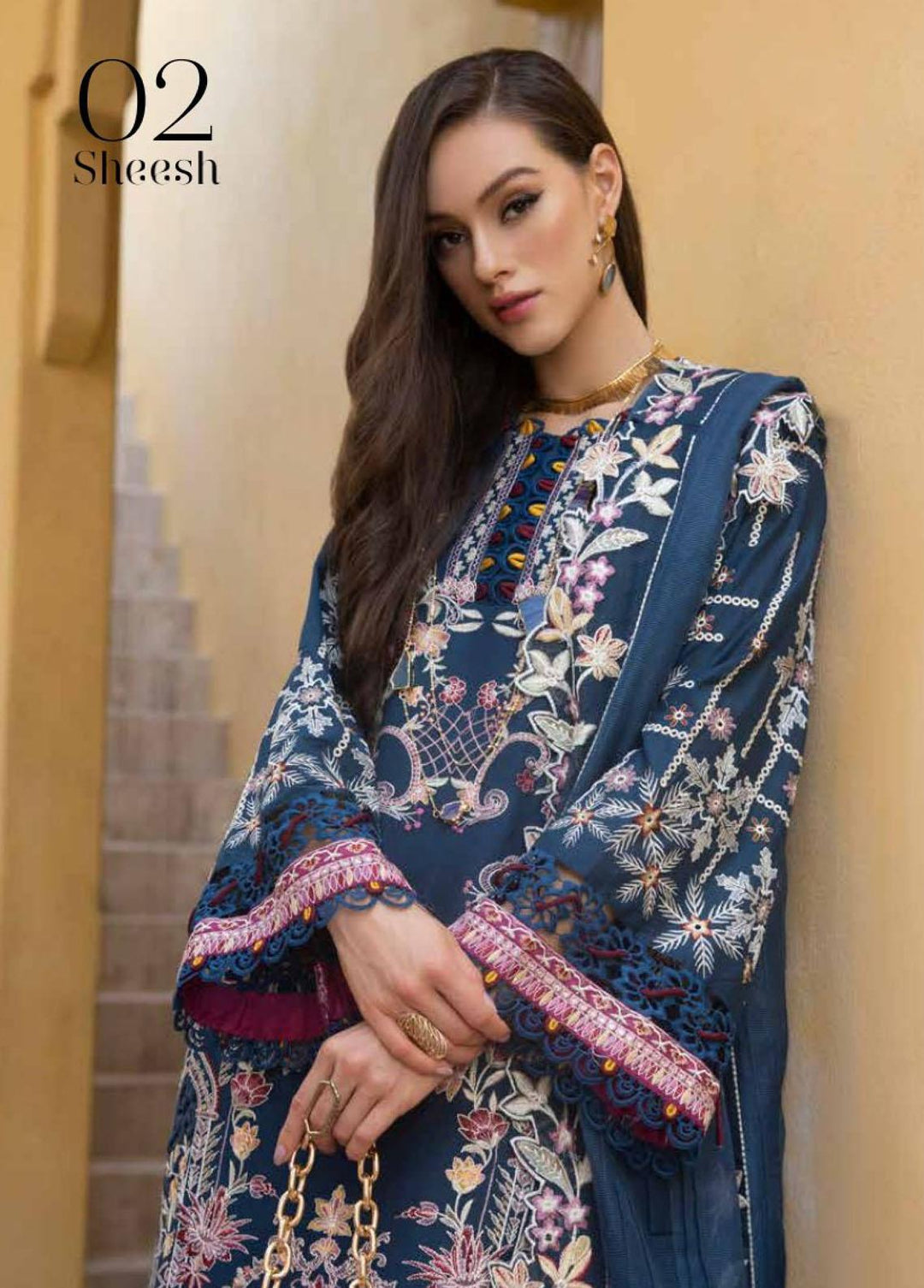 Moksha by AJR Embroidered Lawn Suits Unstitched 3 Piece AJR23M D-02 Sheesh - Luxury Collection