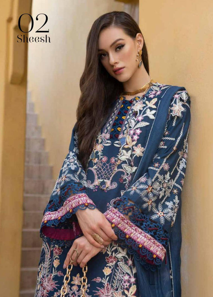 Moksha by AJR Embroidered Lawn Suits Unstitched 3 Piece AJR23M D-02 Sheesh - Luxury Collection