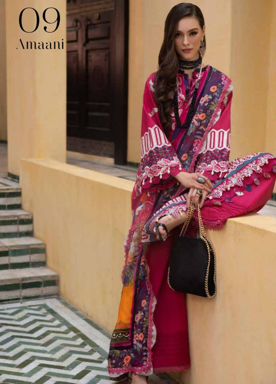 Moksha by AJR Embroidered Lawn Suits Unstitched 3 Piece AJR23M D-09 Amaani - Luxury Collection