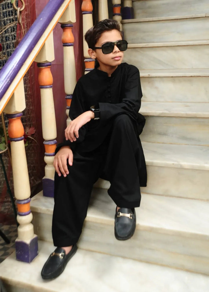 Mom4Little Pret Blended Cotton Black Kameez Shalwar set