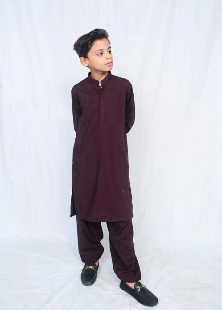 Mom4Little Pret Blended Cotton Burgundy shalwar kameez set
