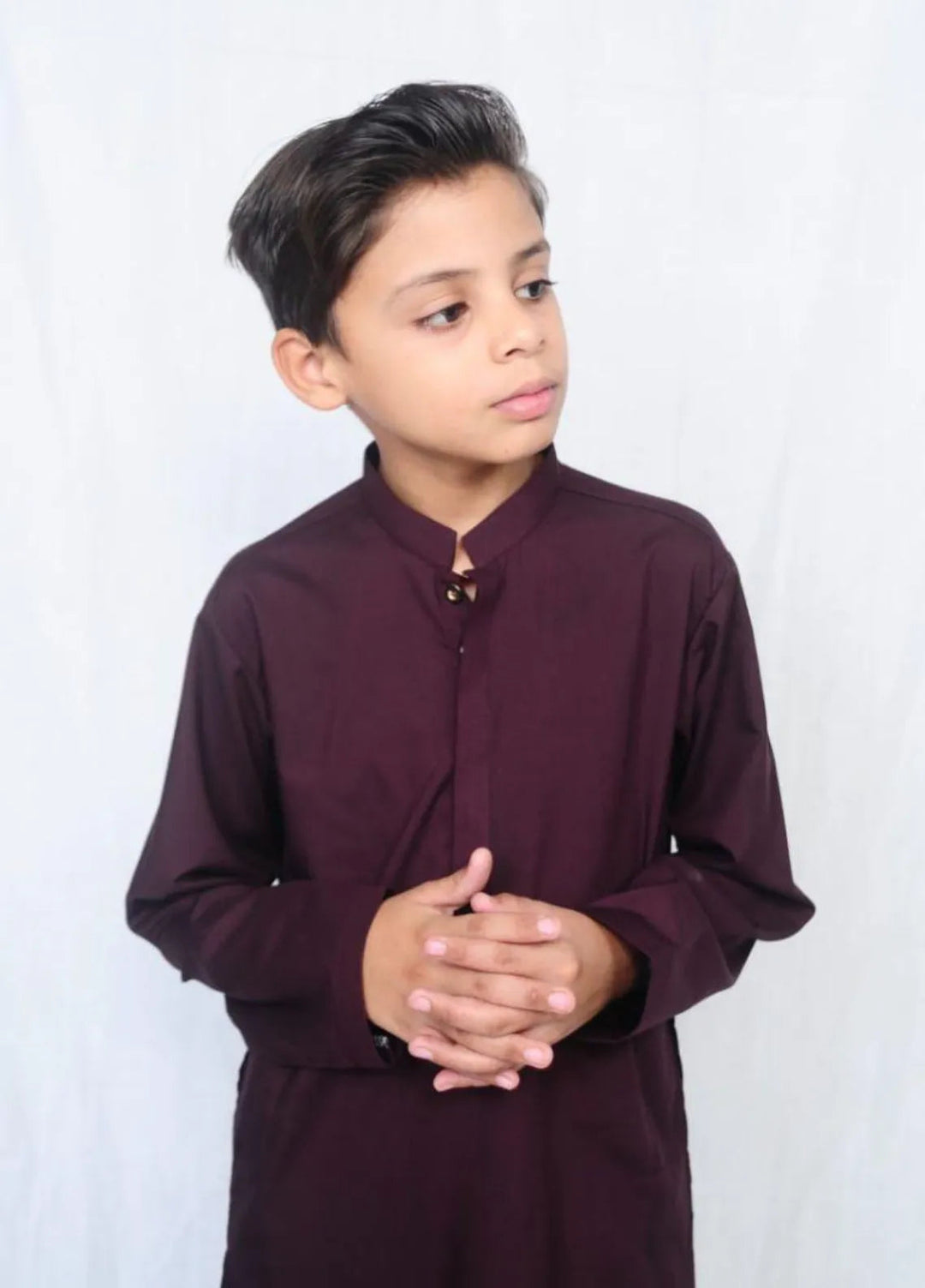 Mom4Little Pret Blended Cotton Burgundy shalwar kameez set