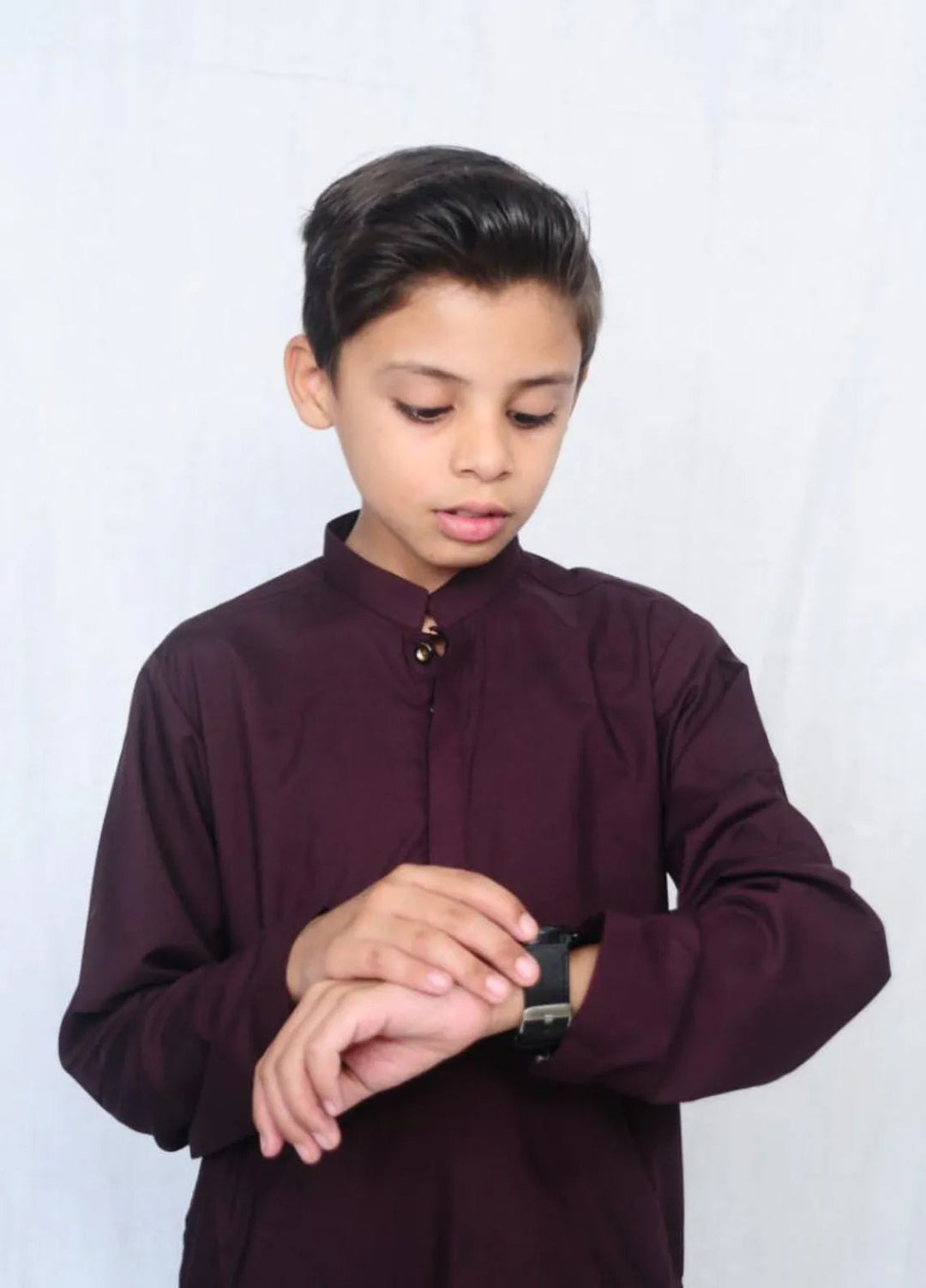 Mom4Little Pret Blended Cotton Burgundy shalwar kameez set